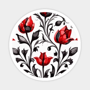 Red Turkish Tulips Ottoman Pattern on White Magnet